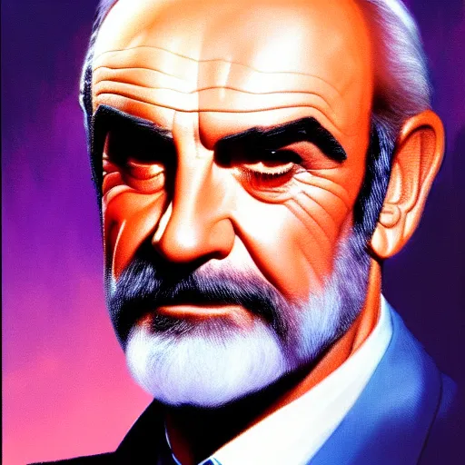 Image similar to portrait sean connery soft light, by drew struzan, inspired by sky captain and the world of tomorrow, fine sharp high detail,