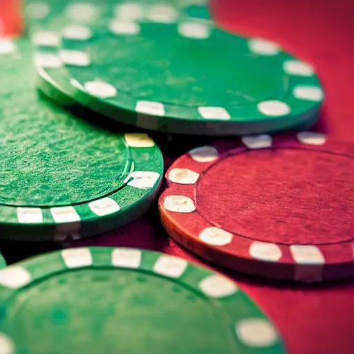 Image similar to a poker chip on a green felt, hyperrealistic photograph, highly detailed, tactile, 4k, close up, macro