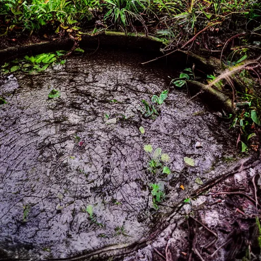 Image similar to photograph of liminal pool, sigma 3 0 mm, f / 2. 8, 8 k, high detail, synthwave, in nature, abandoned