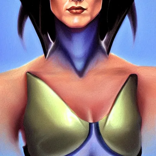 Image similar to digital portrait of cortana from halo, art by boris vallejo and julie bell