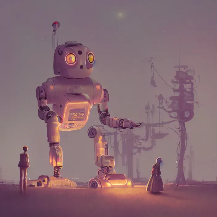 Prompt: quaint robotic lady, extremely detailed, plush, intricate, hard light, volumetric, blender, digital painting, art station, by simon stalenhag