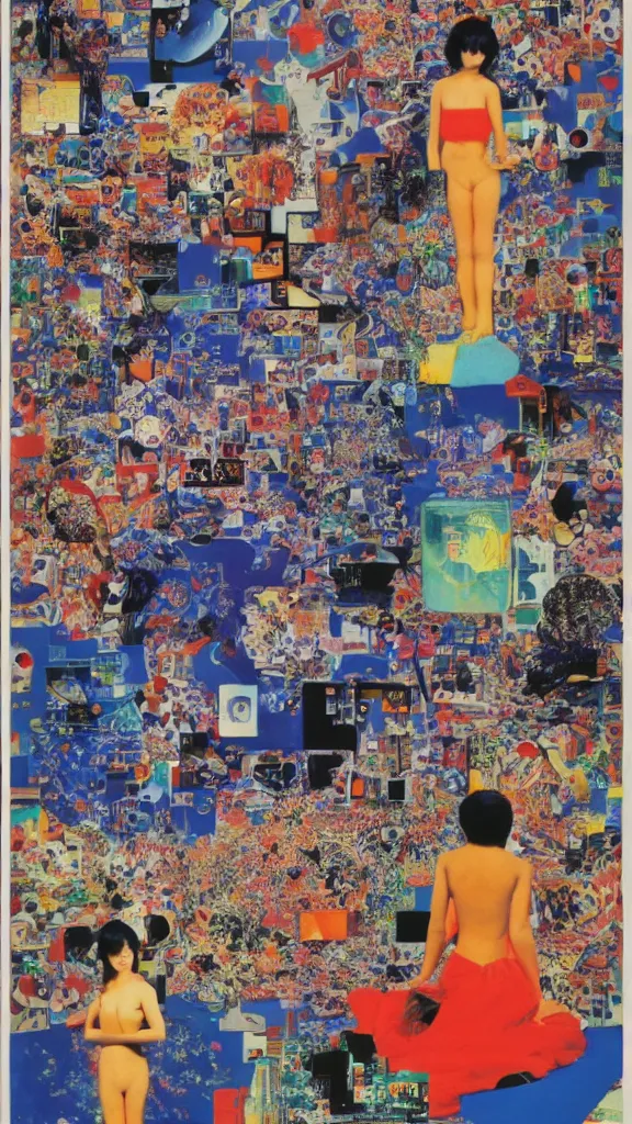 Prompt: the future, mixed media, esoteric, wallpaper, by tadanori yokoo, nam june paik, mariko mori