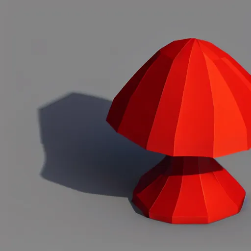 Image similar to Matte 3d low poly icon of a red mushroom, lat lighting, isometric perspective on pure white background, soft shadows, 3d render,