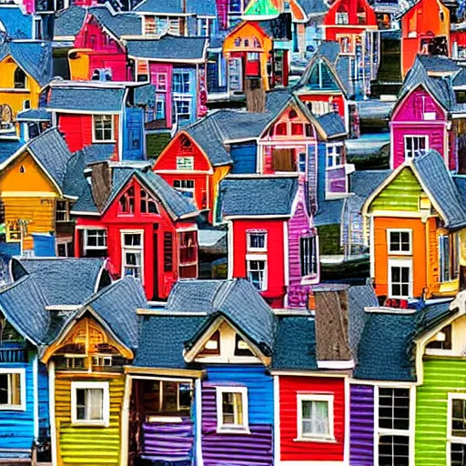 Image similar to A cityscape made up of thousands of tiny colorful houses. Photography.