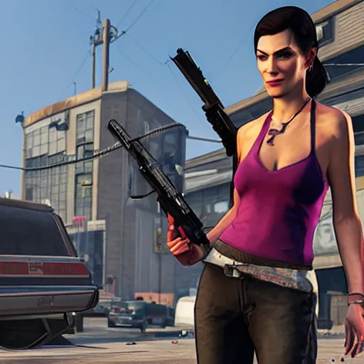 Image similar to widowmaker in gta 5, cover art