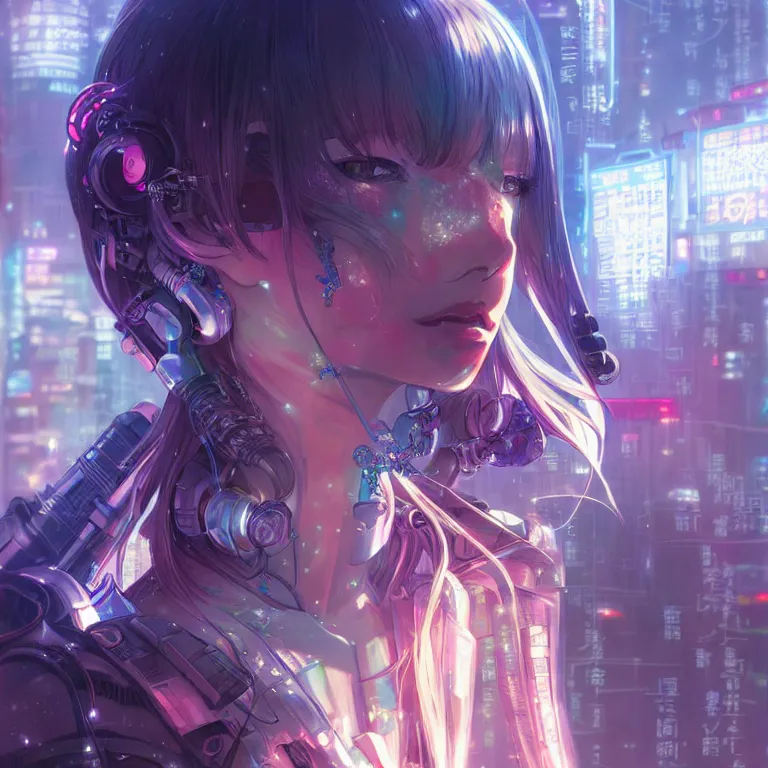 Prompt: anime visual of portrait futuristic cyber warrior girl, in future cyberpunk tokyo rooftop, ssci - fi, fantasy, intricate, very very beautiful, elegant, neon light, highly detailed, digital painting, artstation, concept art, smooth, sharp focus, illustration, art by tian zi and wlop and alphonse mucha