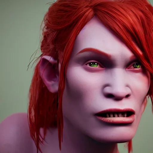 Image similar to beautiful redhead girl orc, clash royal style characters, unreal engine 5, octane render, detailed, cinematografic, cinema 4 d