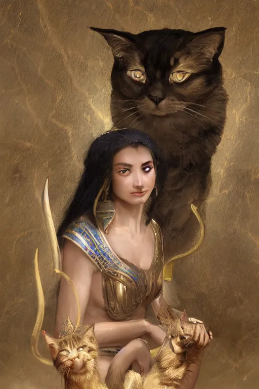 Image similar to portrait of the beautiful egyptian goddess, bastet, bast, woman / cat hybrid, soft torchlight in an egyptian tomb, digital art by ruan jia and mandy jurgens and artgerm and william - adolphe bouguereau, highly detailed, trending on artstation, award winning,