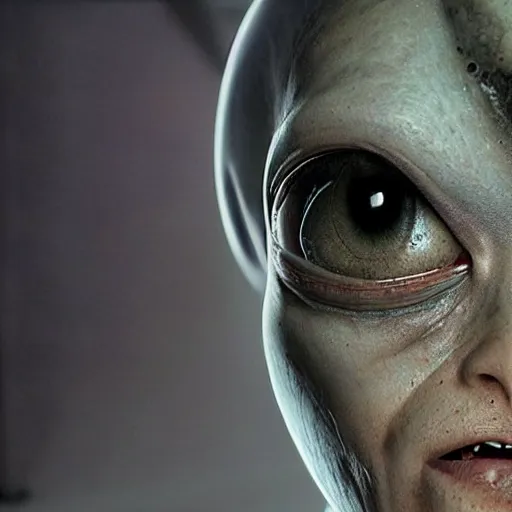 Prompt: a man with 1 6 eyes, hyperrealistm still from the movie alien, studio lighting,