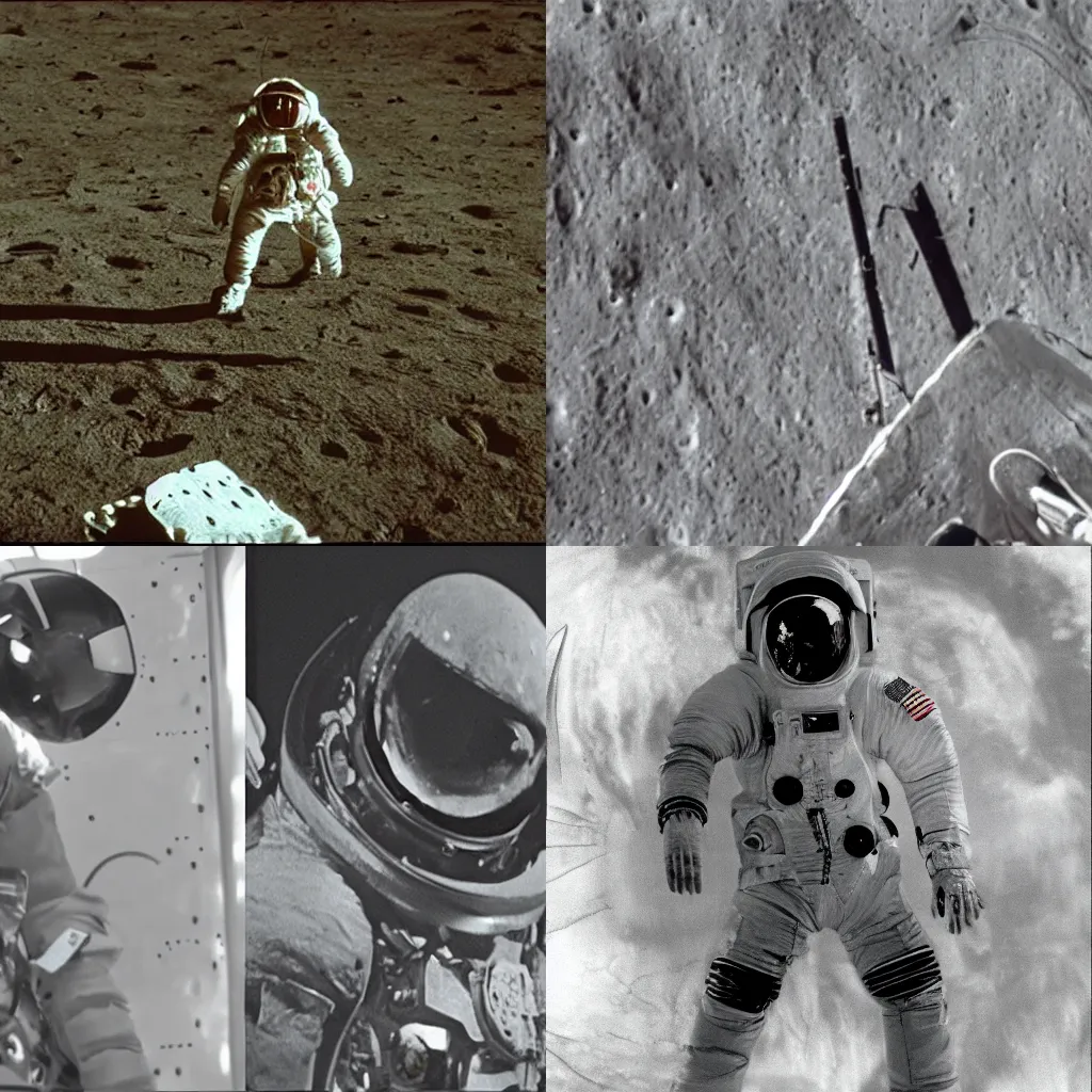 Prompt: moon landing, xenomorph, apollo 1 1, the movie alien, high definition, grainy footage, close up