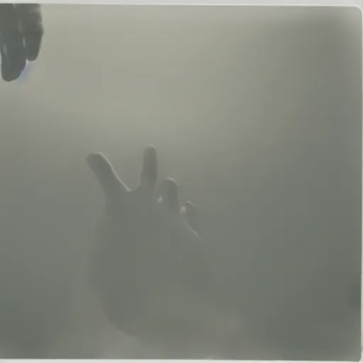 Prompt: a giant hand reaching over a foggy cliff, polaroid,