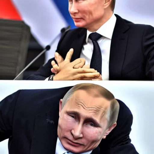 Image similar to putin teams up with a mysterious teenage putin, perfect faces