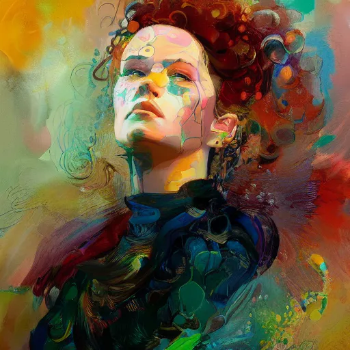 Prompt: portrait of a beautiful stunning girl, in the style of disco elysium, expressionism, artstation, trending, by aleksander rostov, jenny saville, rembrandt, alex kanevsky, wassily kandinsky, dave mckean, yoshitaka amano