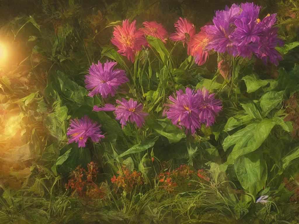 Image similar to sunlight study, the orb of kauai wildflower undergrowth, art nouveau, by cornelis de heem and ( ( ( ( ( lisa frank ) ) ) ) ), 8 k, sharp focus, octane render