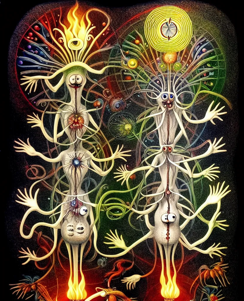 Image similar to whimsical freaky creature sings a unique canto about'as above so below'being ignited by the spirit of haeckel and robert fludd, breakthrough is iminent, glory be to the magic within, painted by ronny khalil