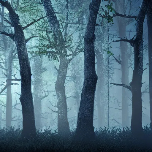 Image similar to 8 k hd detailed octane render of a haunted forest at midnight