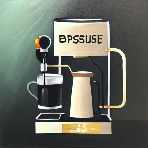 Image similar to a painting of android espresso machine that makes coffee from human souls