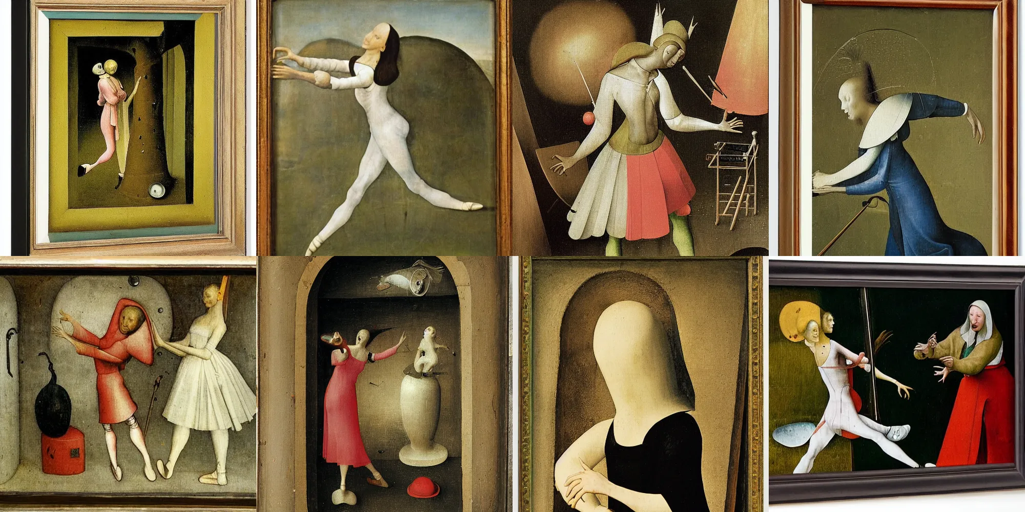 Prompt: Ballet dancer in the beautiful sophisticated glass machine, painted by Hieronymus Bosch