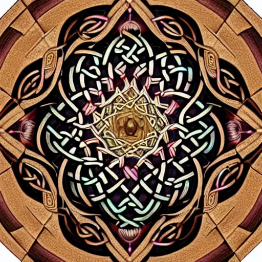 Prompt: ornate psychedelic twisting three dimensional celtic pattern vortex inside a hexagonal box, intricate detail, complex