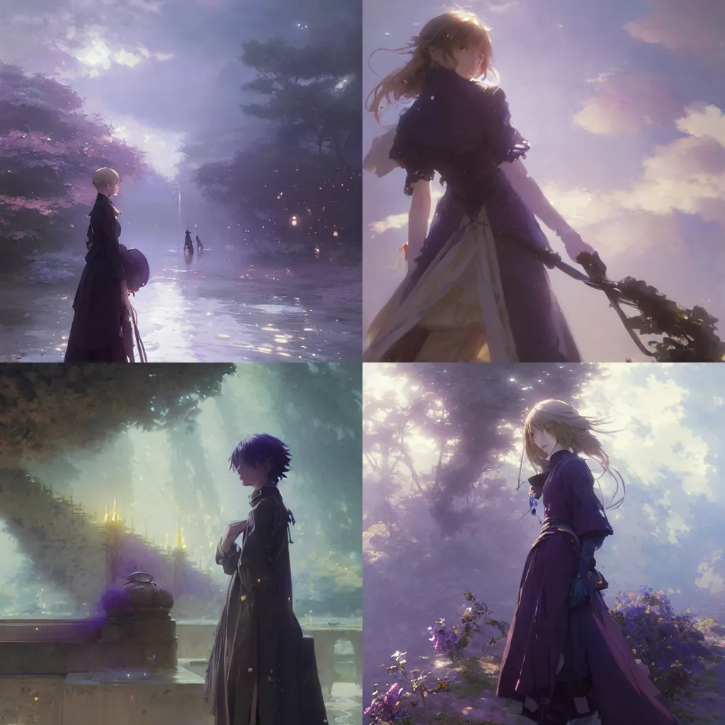 Image similar to female violet evergarden anime, intricate, sharp focus, illustration, highly detailed, digital painting, concept art, matte, art by ruan jia and wlop and greg rutkowski, masterpiece