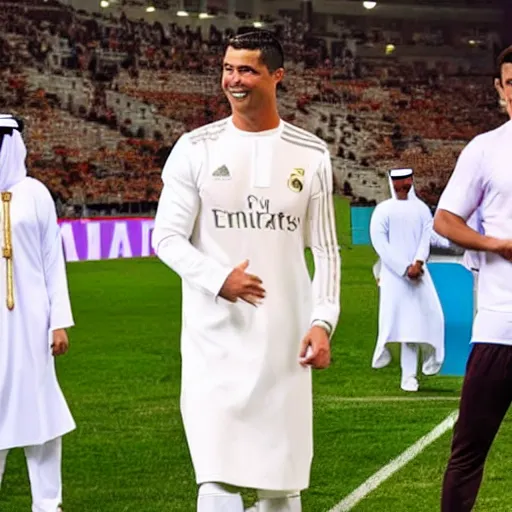 Image similar to Ronaldo wearing omani dishdasha