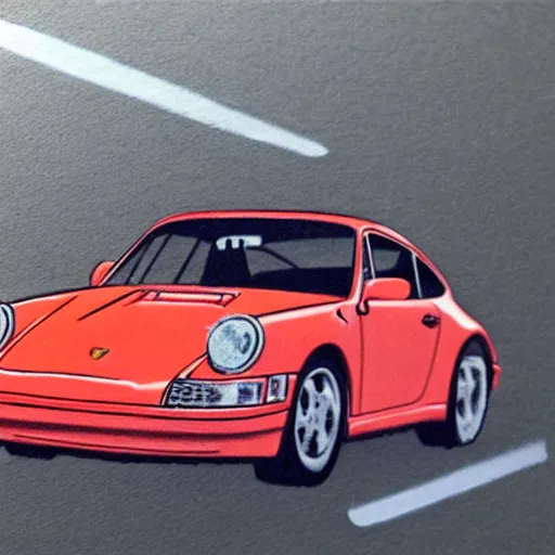 Image similar to pencil sketch of a porsche 9 1 1 driving on the road