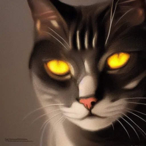 Image similar to portrait of a cat, trending on artstation, by wayne mcloughlin, backlighting