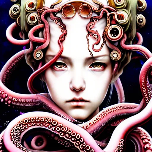 Prompt: a girl with tentacles on her head, an ultrafine detailed painting by ayami kojima, cgsociety, fantasy, anime digital art, lovecraftian, cosmic horror, detailed painting