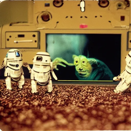 Prompt: ted cruz is a grub worm, Star Wars film look, 35mm film, autochrome