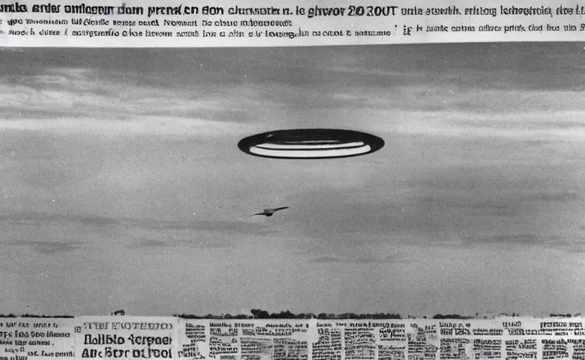 Prompt: ufo above a beach, old photo, newspaper photo, front page news