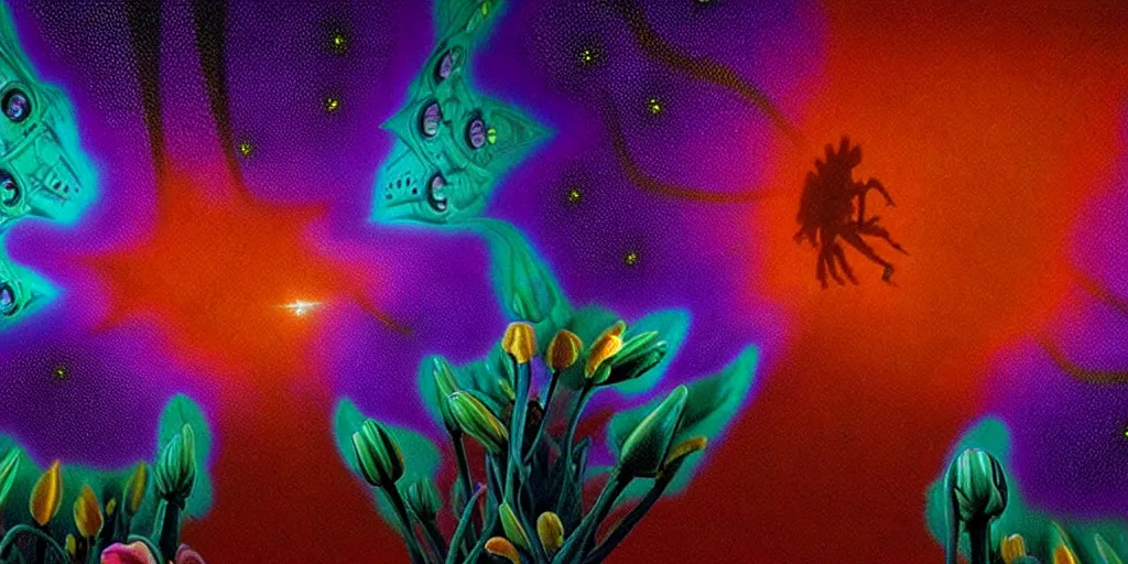 Prompt: alien flowers, surreal, barclay shaw, high detailed, volumetric 8 k