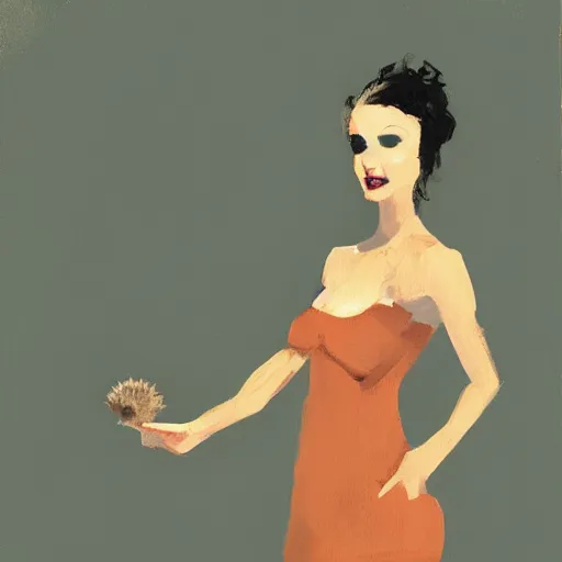 Image similar to hedgehog lady in the style of michael carson