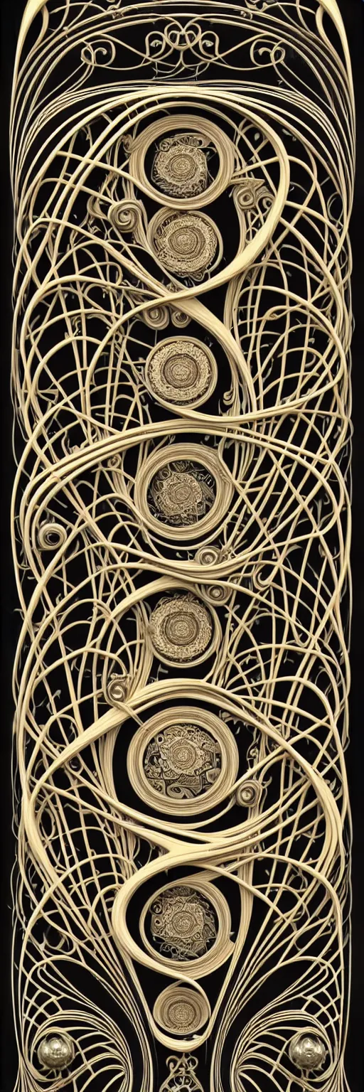 Prompt: the source of future growth dramatic, elaborate emotive 3D Art Nouveau frame styles to emphasise beauty as a transcendental, seamless pattern, symmetrical, large motifs, hyper realistic, 8k image, 3D, supersharp,Art nouveau 3D curves and swirls, Art Nouveau mandala, pearls and oyesters, colored electrical Wires, black cables, ropes, Glass and metal pipes, long wavy hair, vibrant jasmine and cherry blossom flowers, satin ribbons, pearls and chains, iridescent rainbow and black and pastel colors , perfect symmetry, iridescent, High Definition, Octane render in Maya and Houdini, light, shadows, reflections, photorealistic, masterpiece, smooth gradients, no blur, sharp focus, photorealistic, insanely detailed and intricate, cinematic lighting, Octane render, epic scene, 8K