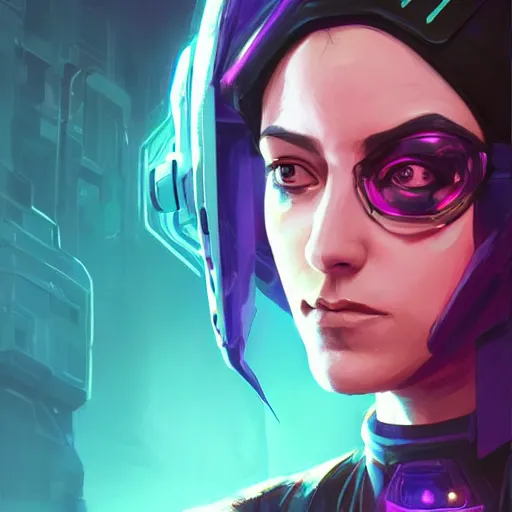 Image similar to female cyberpunk portrait, maya ali mage, gloomhaven, dynamic lighting, gaudy colors, octane render aesthetic, matte painting concept art, official fanart behance hd artstation by jesper ejsing, by rhads and makoto shinkai and lois van baarle and ilya kuvshinov and rossdraws