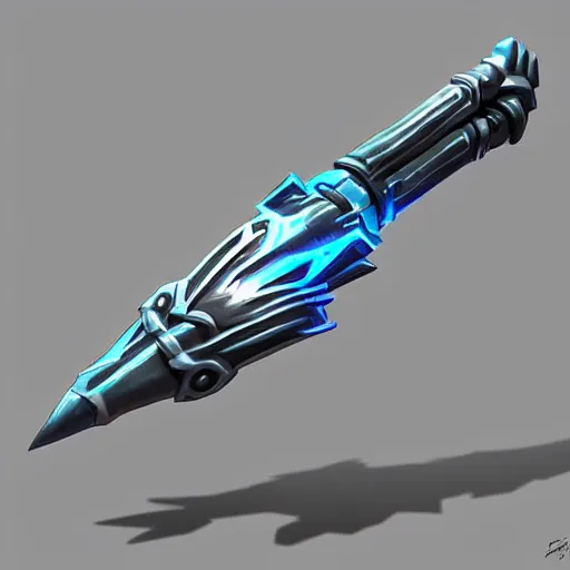 Image similar to a futuristic metallic glaive, weapon design, blizzard concept art style, chunky, fantasy, glowing lights, mechanical parts