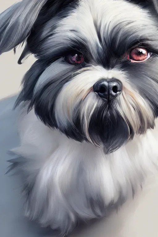 Prompt: An anime portrait of a dark gray shii tzu , by Stanley Artgerm Lau, WLOP, Rossdraws, James Jean, Andrei Riabovitchev, Marc Simonetti, and Sakimichan, tranding on artstation