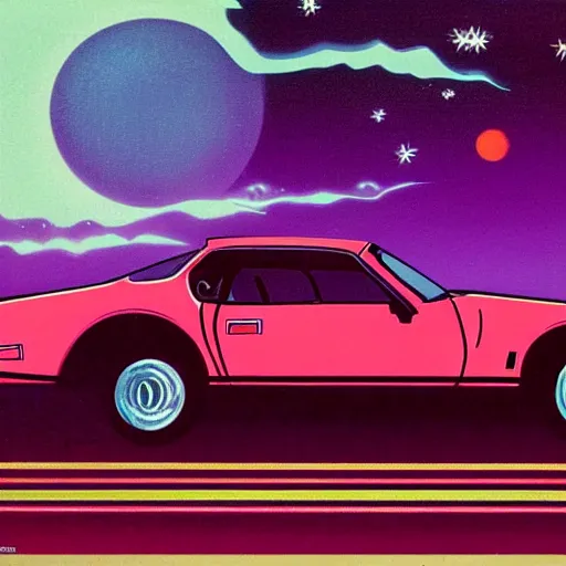 Image similar to a tardigrade driving a trans am, 1 9 8 3, miami, nighttime, synthwave, detailed,