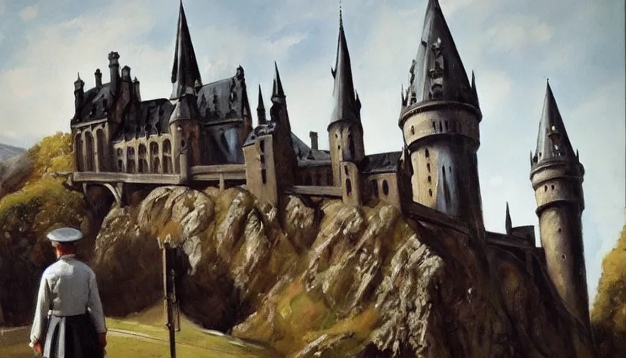 Prompt: painting by borremans, hogwarts castle, detailed, stunning