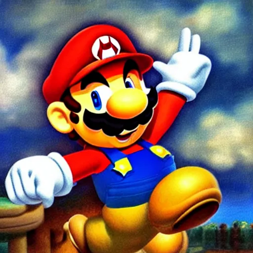 Prompt: super mario, classic painting