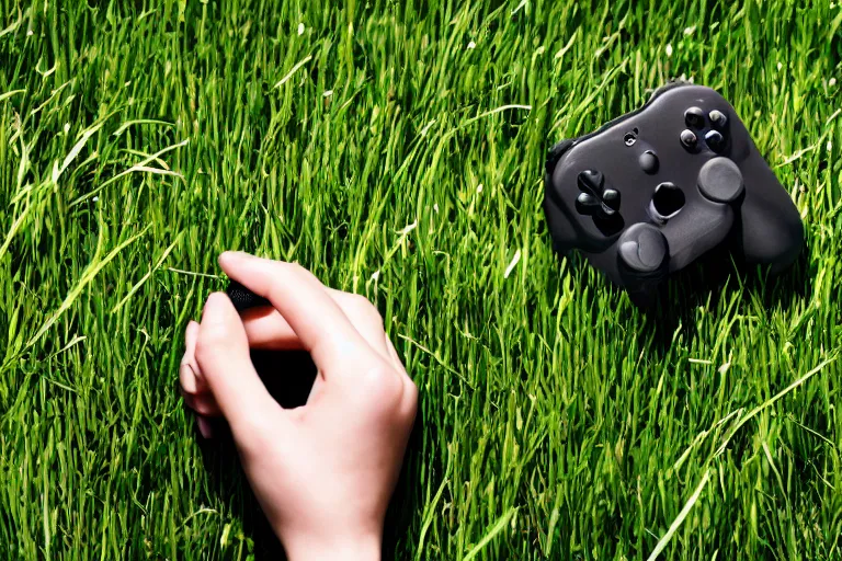 a photo of a gamer finally touching grass,, Stable Diffusion