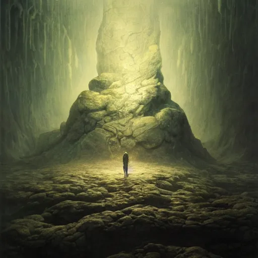 Image similar to the lonely abyss | highly detailed oil painting, hyperrealistic, very intrincate | cinematic lighting, award - winning | by rachel ruysch, giger, beksinski and bocklin | by austin osman spare and william blake, trending on artstation, cgsociety, official art, octane.