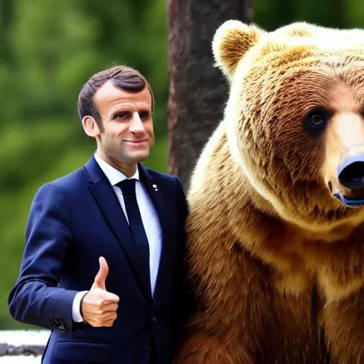 Prompt: emmanuel macron on a bear