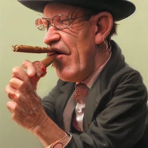 Prompt: barney from barney the dinosaur drinking whisky and smoking a cigar, portrait art by donato giancola and greg rutkowski, realistic face, digital art, trending on artstation