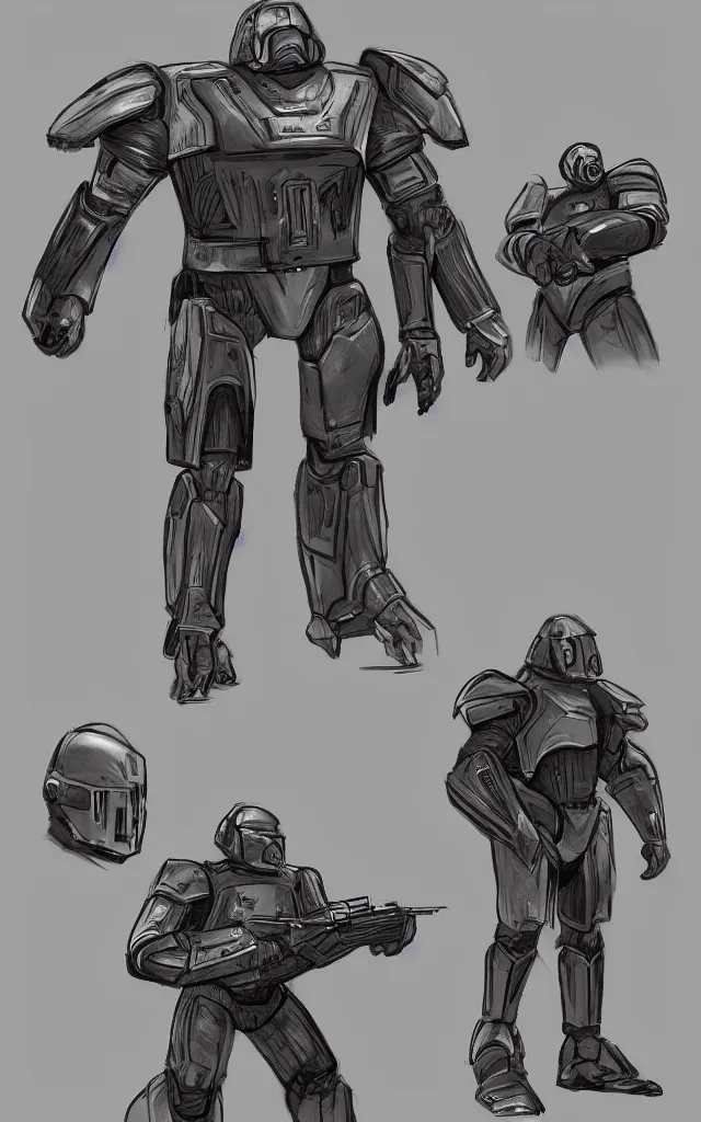 Image similar to concept art of heavy powered armor in the style of star trek/star wars