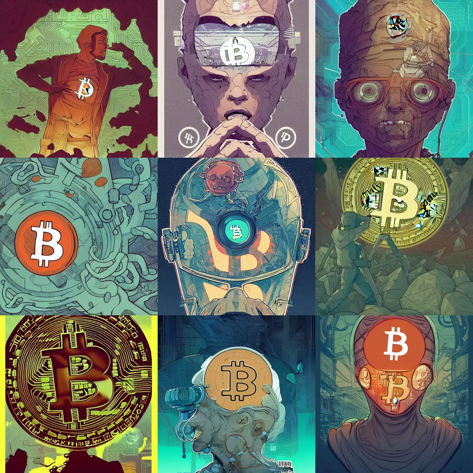 Prompt: cell shaded bitcoin are eyes, llustration, concept art by josan gonzales and wlop, by james jean, victo ngai, david rubin, mike mignola, laurie greasley, highly detailed, sharp focus, logo trending on artstation, hq, deviantart, art by artgem