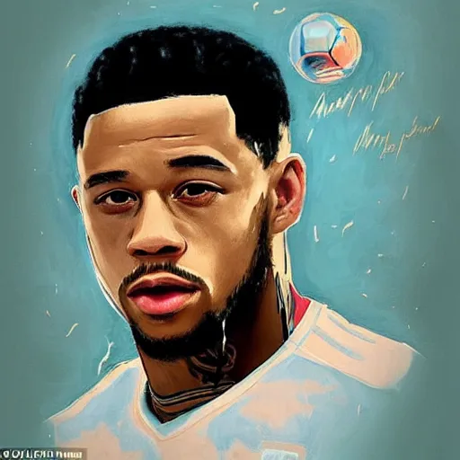 Image similar to cloudpunk gleaming detailed portrait of memphis depay at elderly age of 1 0 5