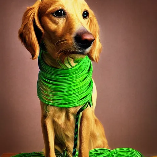 Image similar to green spaghetti dog cat hybrid photograph