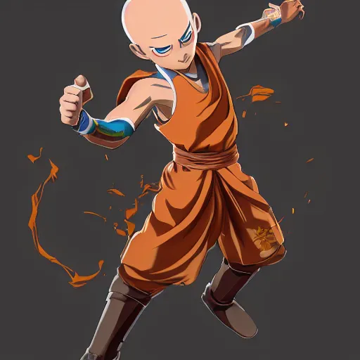 Image similar to highly detailed full body portrait Aang the Last Airbender, concept art, digital art, studio lightning, bright colors, intricate, masterpiece, photorealistic, hiperrealistic, sharp focus, high contrast, intricate, Artstation HQ, DeviantArt trending, 4k UHD, Unreal Engine 5