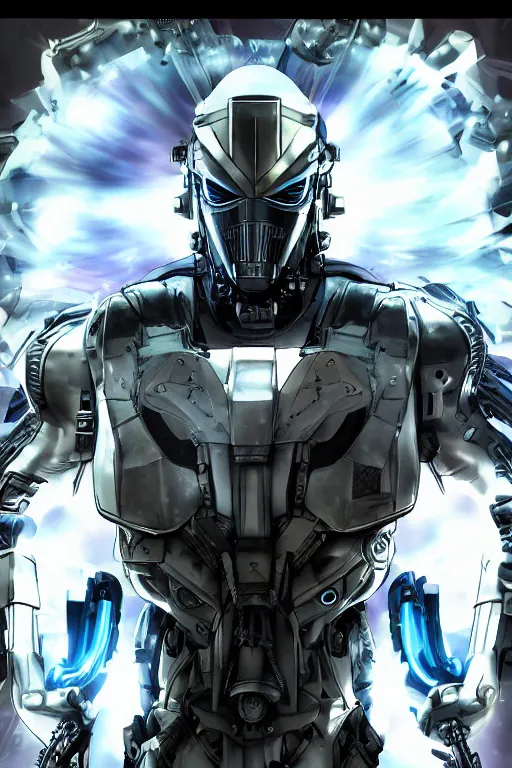 Image similar to cyber cyborg ninja mask helmet metal gear solid artic suit swat commando, global illumination ray tracing hdr fanart arstation by sung choi and eric pfeiffer and gabriel garza and casper konefal, a spectacular view cinematic rays of sunlight comic book illustration, by john kirby