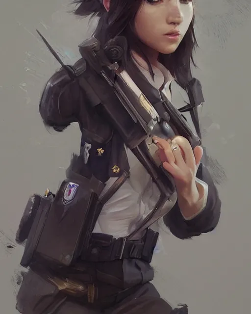 Image similar to Hyper realistic painting of a beautiful girl in a police uniform, hyper detailed, anime, by greg rutkowski, trending on artstation